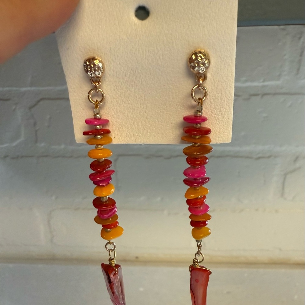 Free People Pink and Orange Beaded Earrings NWT